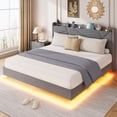 thumbnail image 1 of Floating Bed Frame with RGB LED Lights & Charging Station – Upholstered Suspended Platform Bed with Storage Headboard (Full/Queen) – No Box Spring Needed, 1 of 8