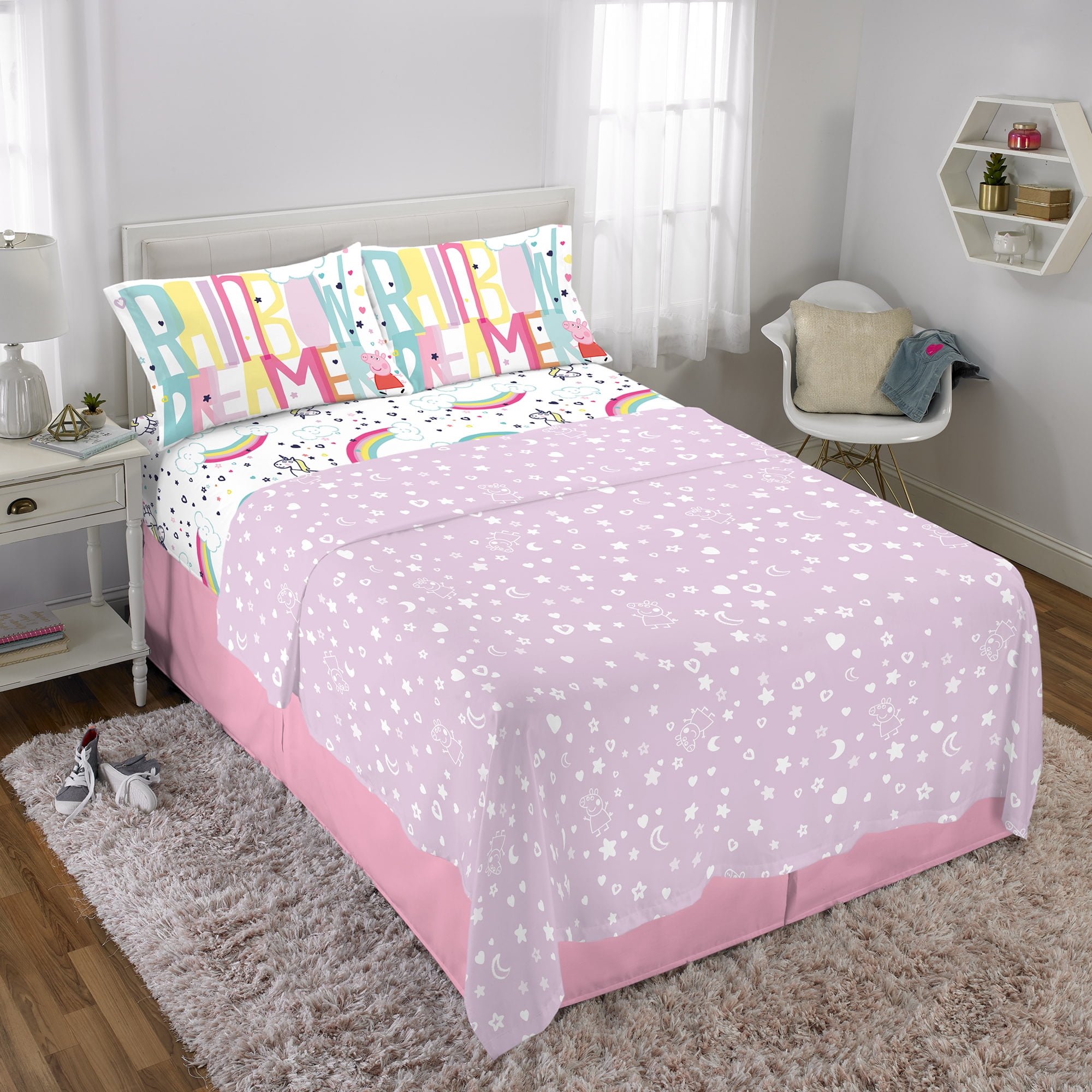 Peppa Pig Kids Full Sheet Set, Pink, Hasbro