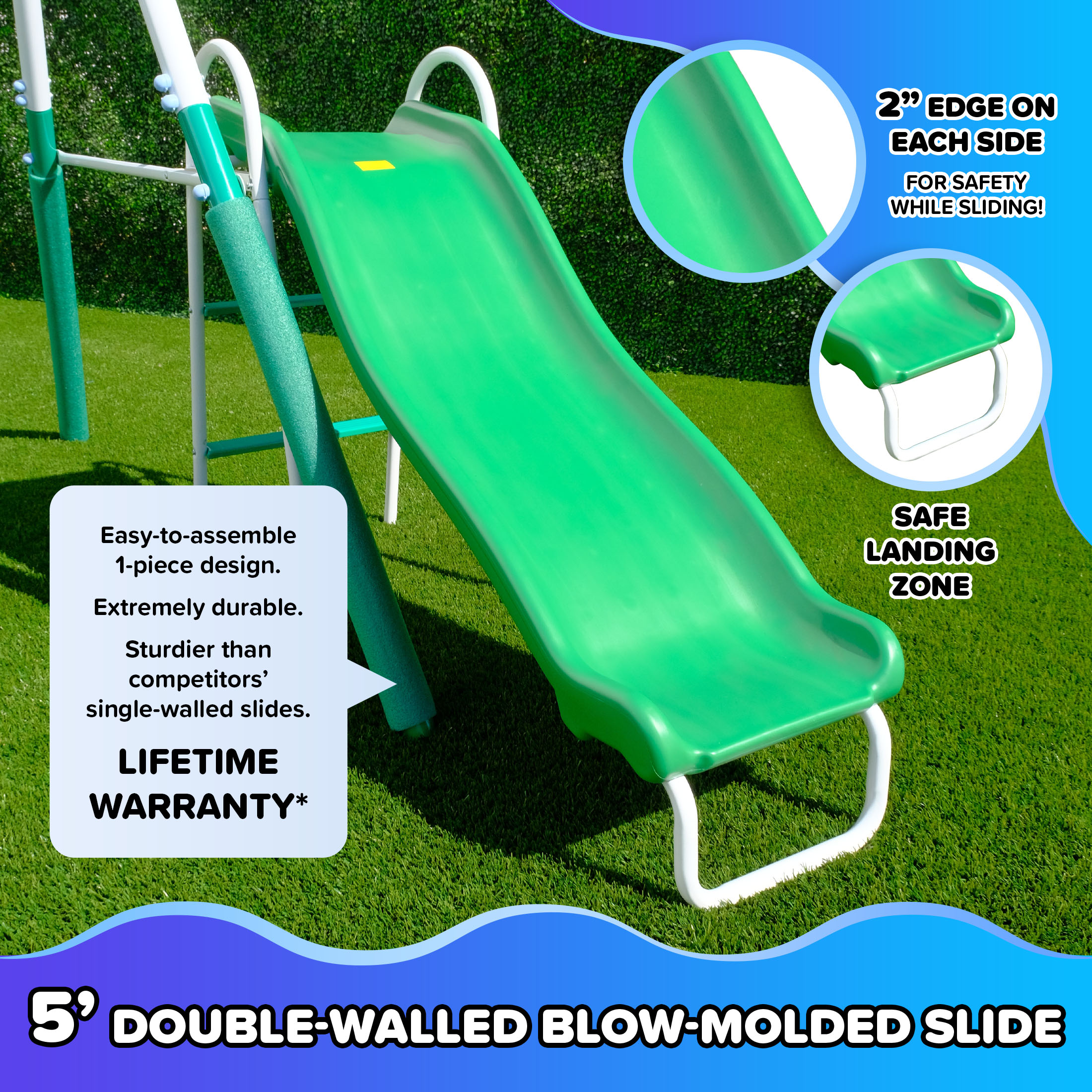 Sportspower Bayside Metal Swing Set with 5' Slide, Saucer, Trapeze