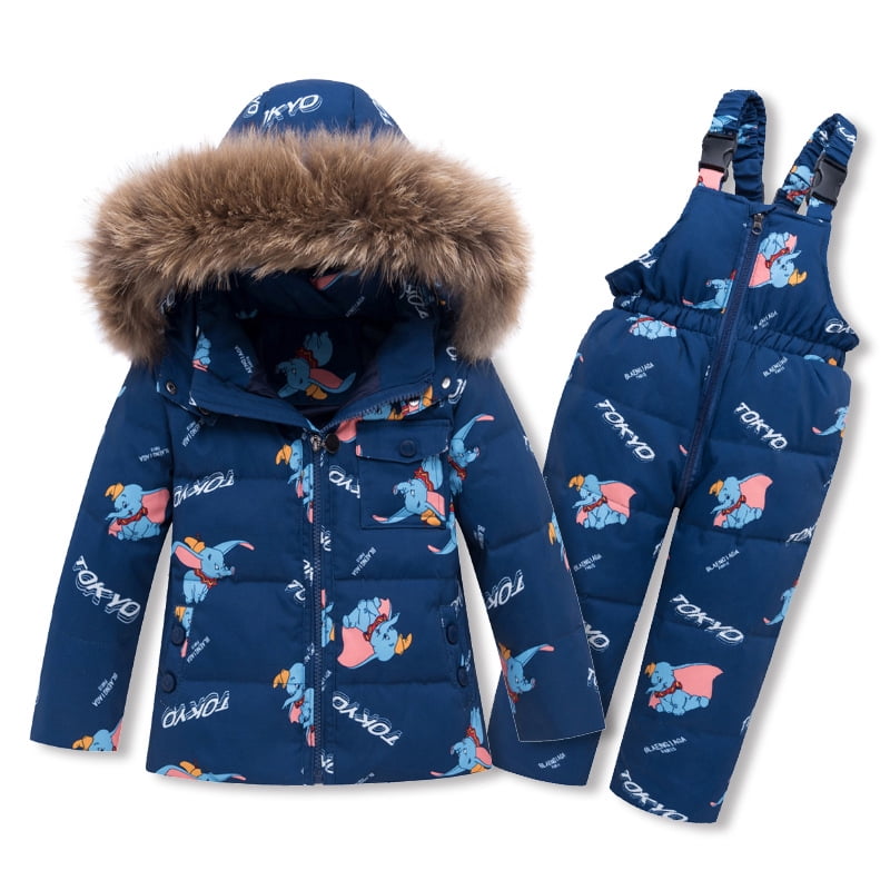2 Piece Unisex Baby Winter Warm Snowsuit Hoodie Puffer Down Jacket with Snow Ski Bib Pants Outfits 