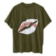 thumbnail image 5 of Tops de manga corta de ocio para mujer, estampado de labios, divertido estampado de béisbol, cuello redondo OAVQHLG3B Store  lin121212, 5 of 5