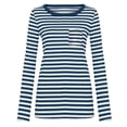 thumbnail image 4 of Wang6 Womens Long Sleeve Striped Tshirts Shirts Causal Loose Fit Going out Tops Crew Neck Graphic Tunic Tees with Pocket Blue L, 4 of 6