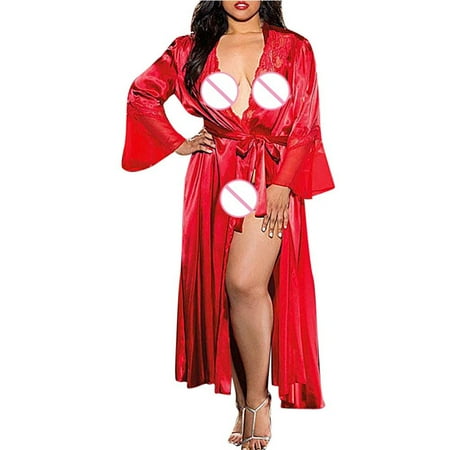 

BIZIZA Womens Sleepwear Lace Lace Nightgown Soft Robe Lingerie Nightdress Red L