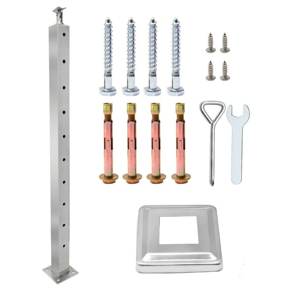 304 Stainless Steel Cable Railing Post, 36"x2"x2" Railing Post, Silver Color Perforated Railing Post