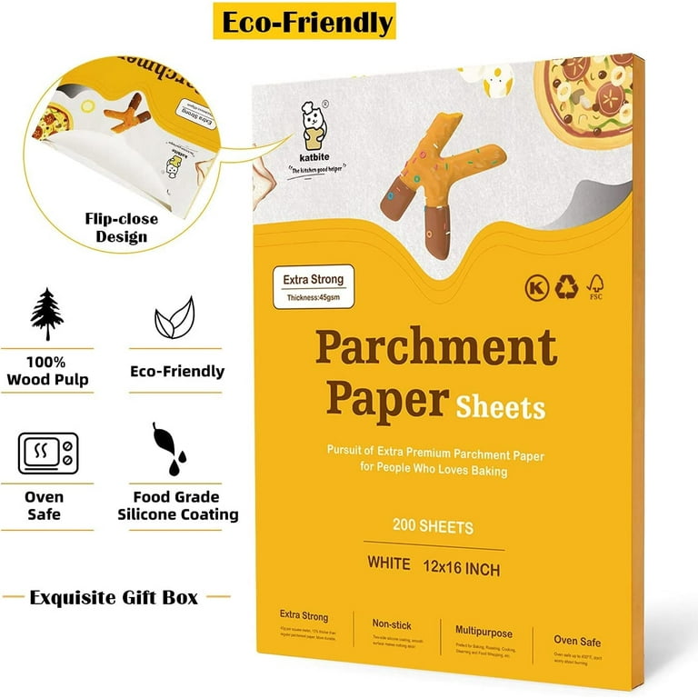 Katbite 75Pcs White Parchment Paper Sheets 12x16IN, Pre-Cut Heavy Duty  Parchment Baking Paper, Non-Stick Half Sheet White Baking Parchment Paper  for Air Fryer, Baking Cookie Pans, Oven