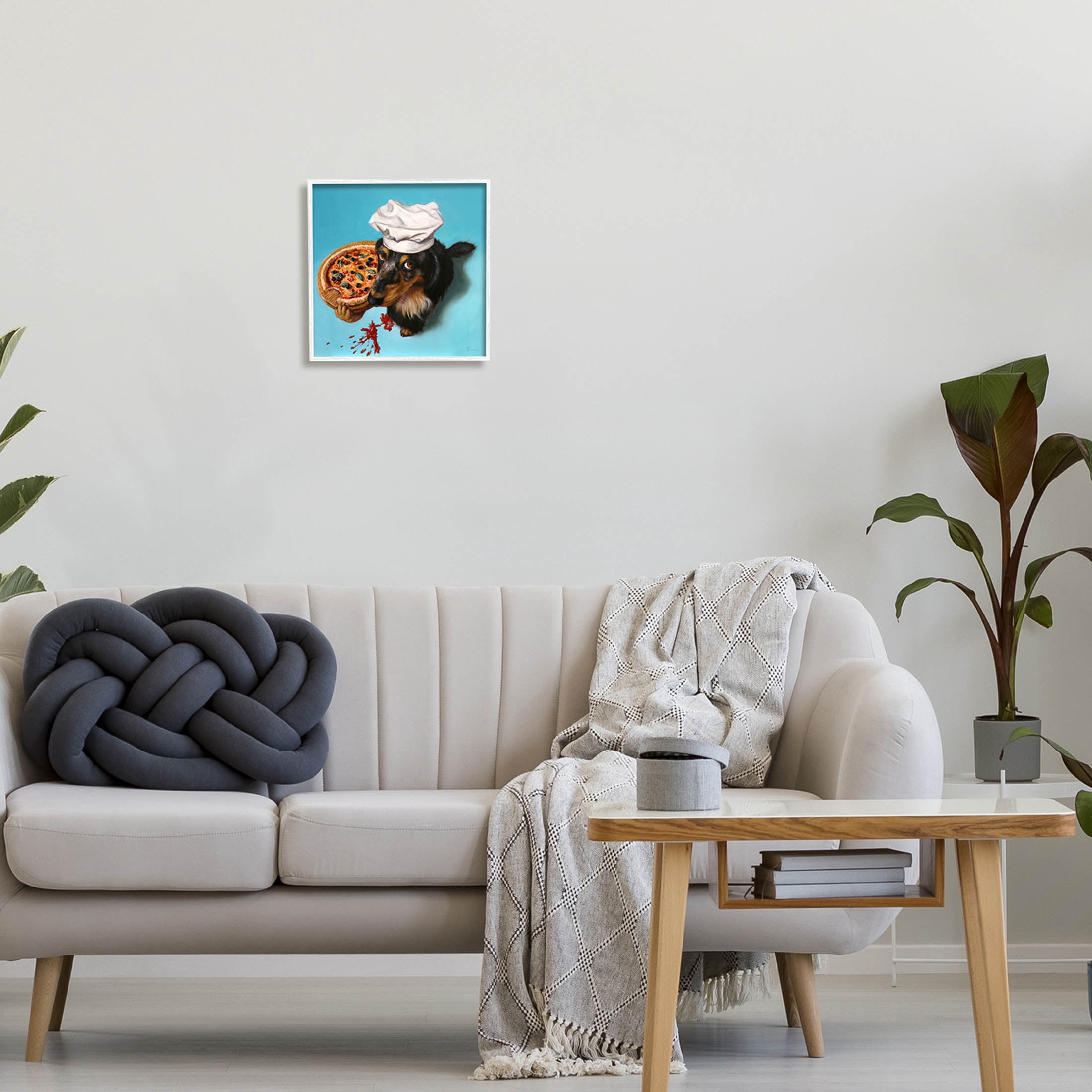 Dog Chef Pizza Bite Portrait Animals & Insects Painting White Framed Art Print Wall Art