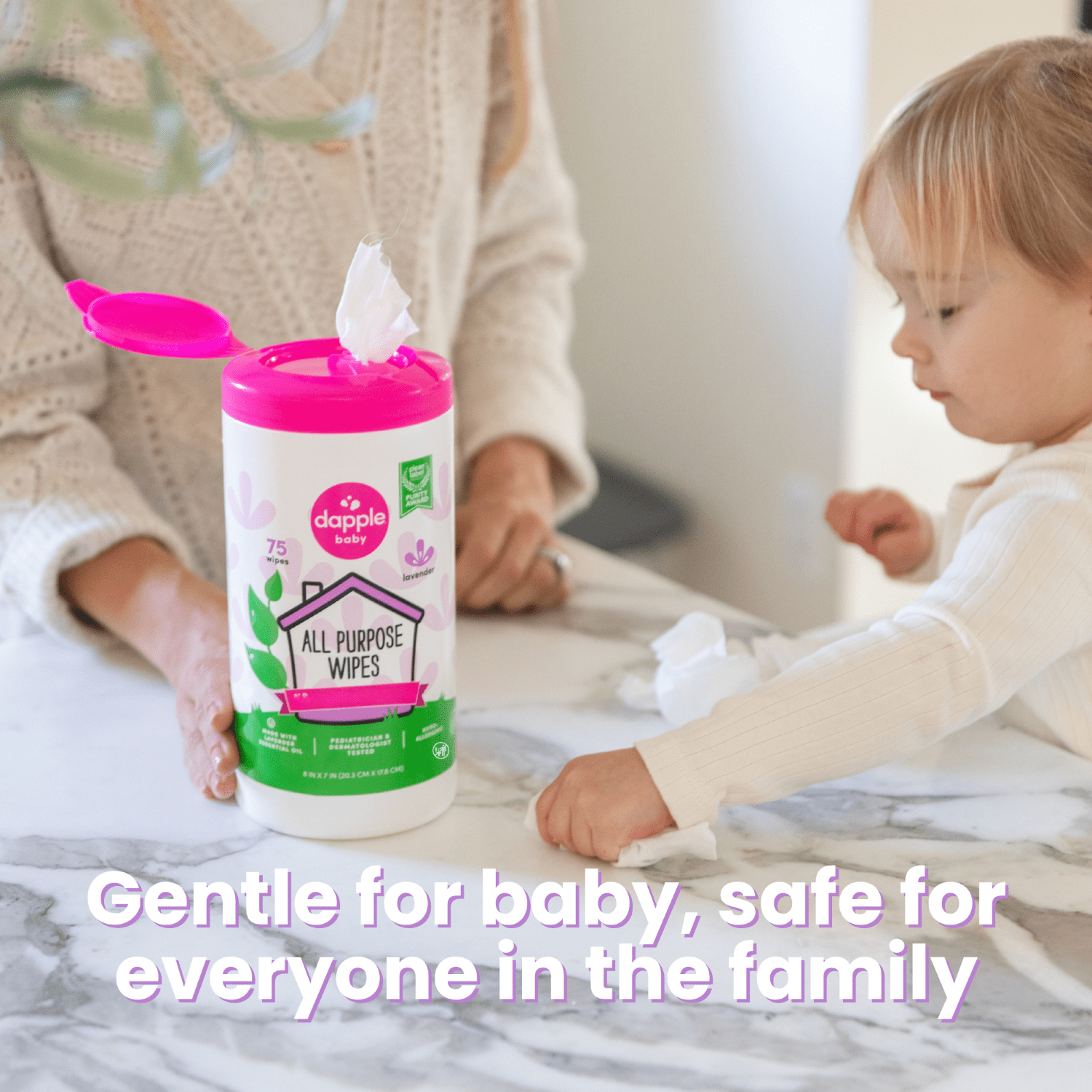 Dapple Baby All-Purpose Cleaning Wipes with Lavender Scent - 75 Plant-Based Wipes