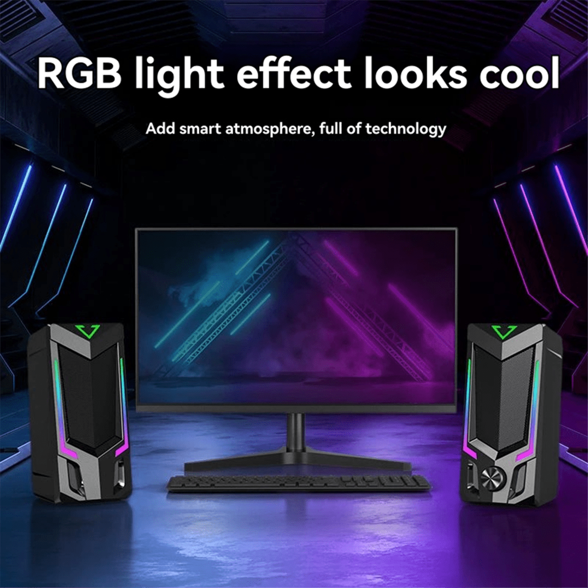 Bluetooth RGB Computer Speaker, Desktop Computer Speaker,Desktop Stereo Speaker, USB Powered, with LED Ambient,1 pair * speakers 1 * Instructions in Chinese and English,Black