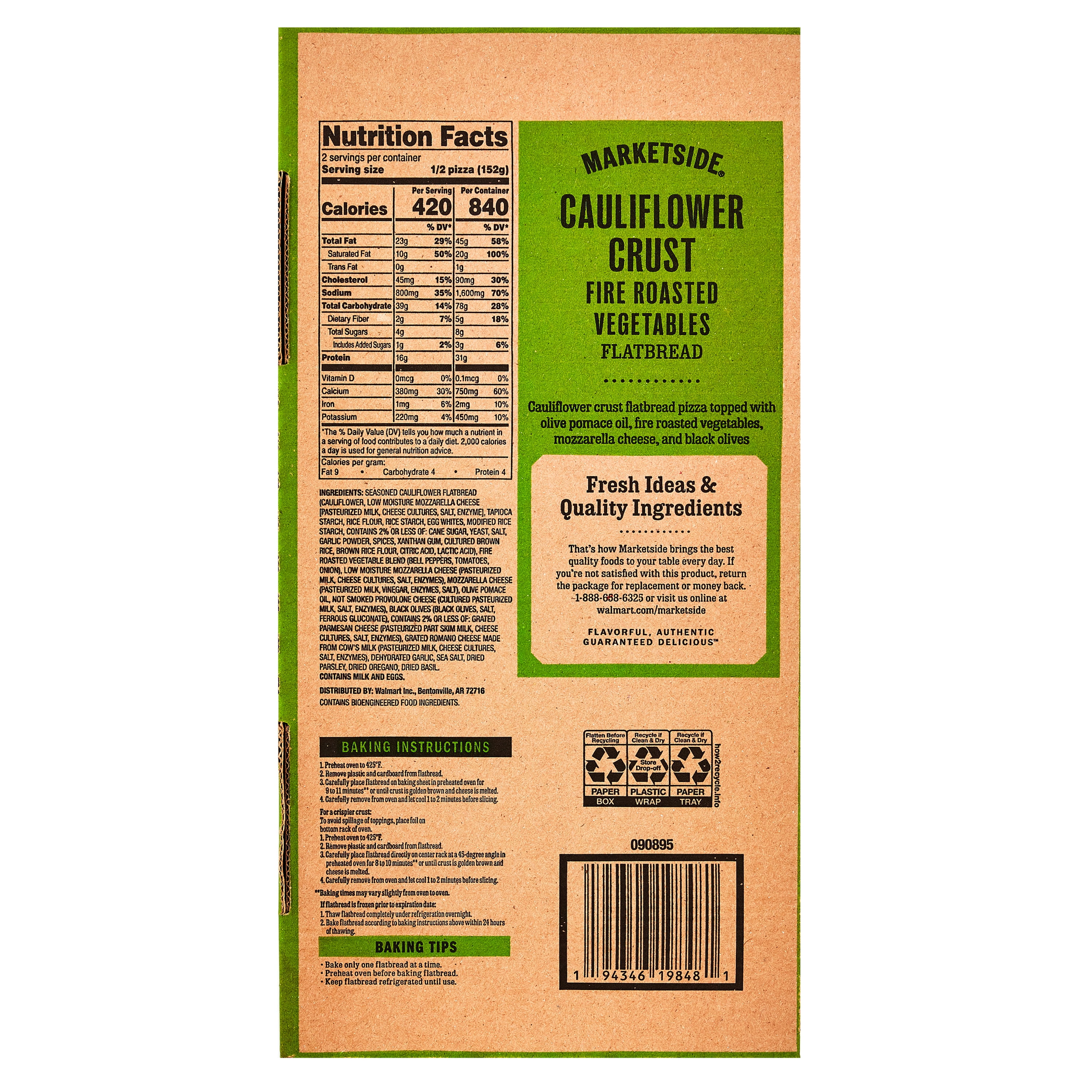 Marketside Fire Roasted Vegetable Flatbread Pizza with Cauliflower Crust, 12.25 oz