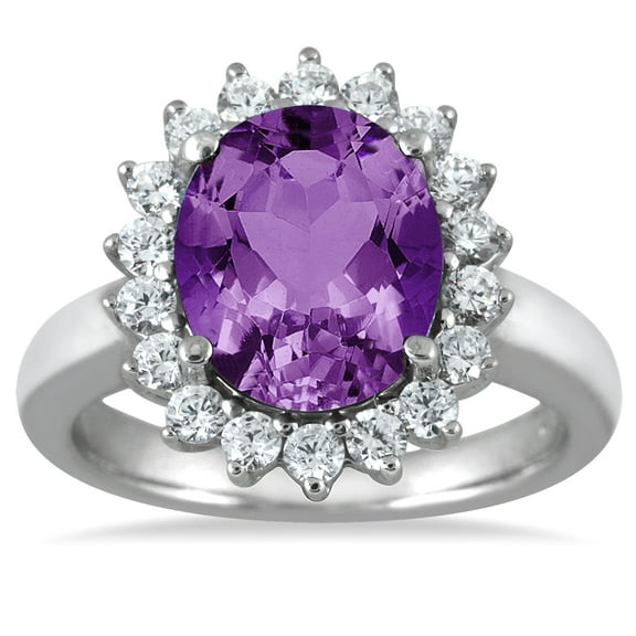 SZUL Women's 4 Carat Amethyst and Diamond Ring in 14K White Gold