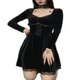 thumbnail image 4 of PENGXIANG Femmes Vintage une Ligne Robe de Velours Robe Gothique à Manches Courtes Fusée Velours Cocktail Robe Mini Noir L, 4 of 7