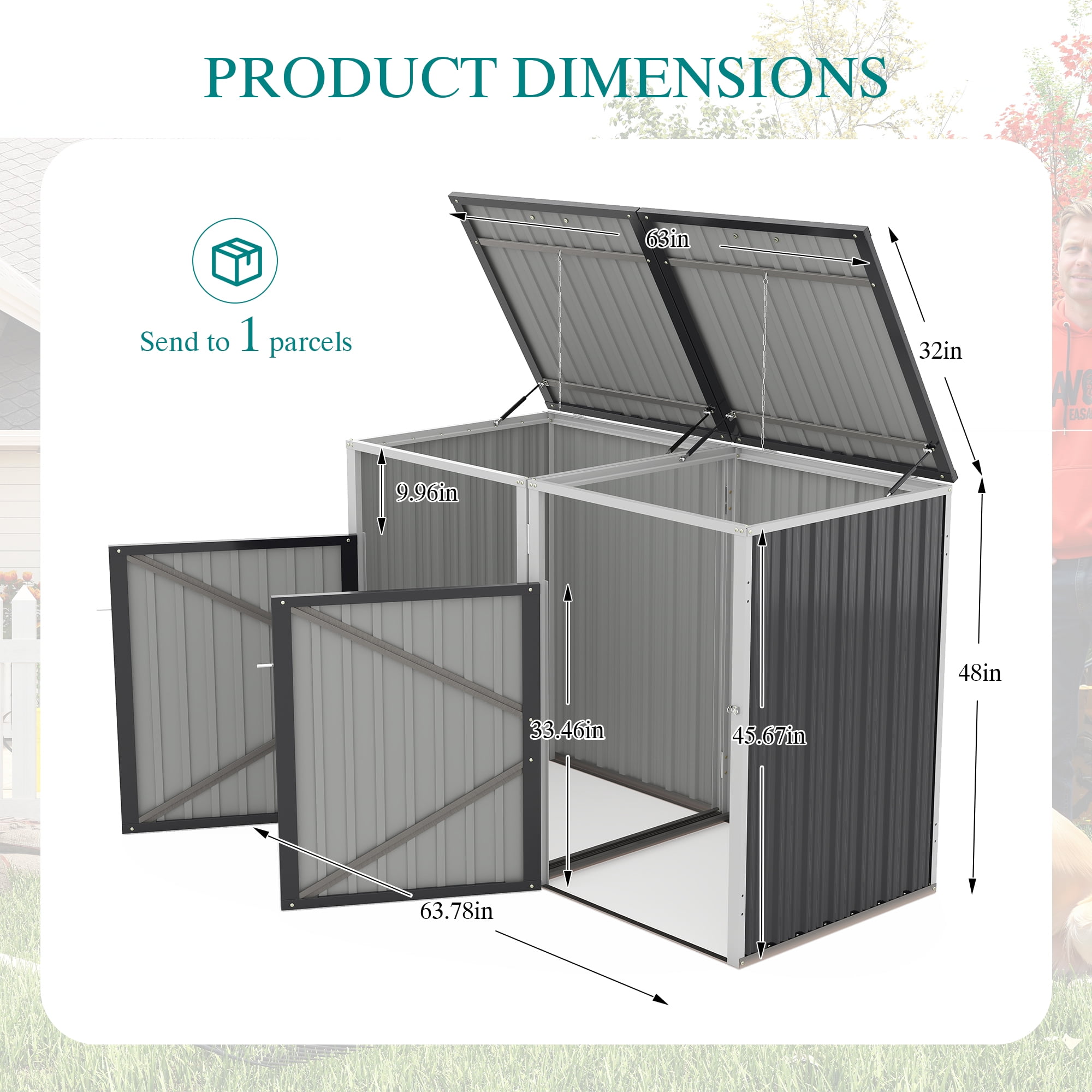 Royard Oaktree Metal Garbage Can Shed for 2 Trash Cans, 54 Cu.Ft Outdoor Storage Shed with Lockable Doors & Waterproof Lid Chain, Bike Sheds & Outdoor Storage for Patio, Garden, Backyard, Dark Grey
