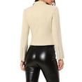 thumbnail image 3 of Chaqueta de motocicleta recortada con cremallera y cuello alzado de ante sintético para mujer INSPIRE CHIC en color beige, 3 of 7