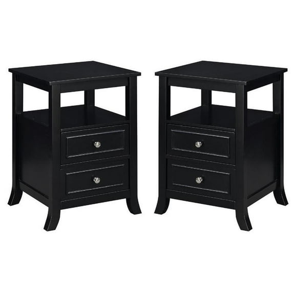 Home Square Melbourne 2-Drawer End Table in Black Wood Finish - Set of 2