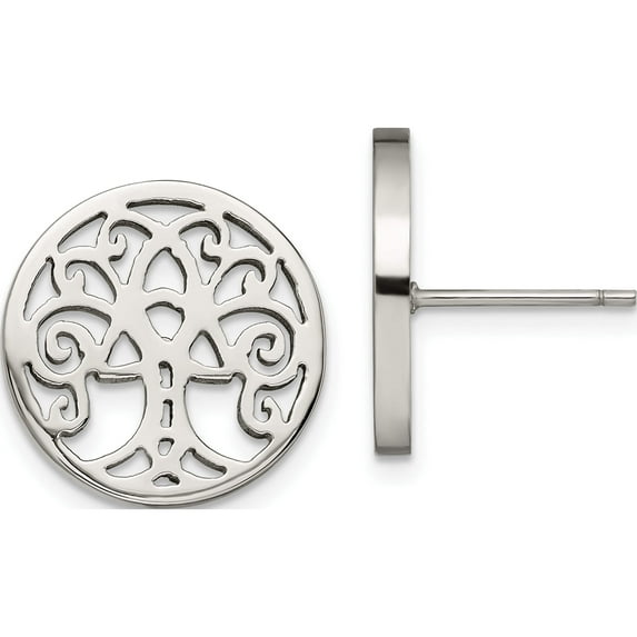 Stainless Steel Polished Tree Of Life Post Earrings (15.92 X 15.9) Made In China sre1140
