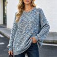 thumbnail image 2 of Htigea Women's Crew Neck Long Sleeve T Shirts Waffle Knit Tops Baggy Drop Shoulder Pullover Shirt Casual Daily Weekend Going Out Tees Blue L, 2 of 6
