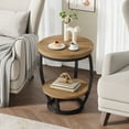 thumbnail image 4 of Condemo Round End Table with Storage Shelf, 2-Tier Industrial Side Table for Living Room or Bedroom, Light Brown & Black, 4 of 7