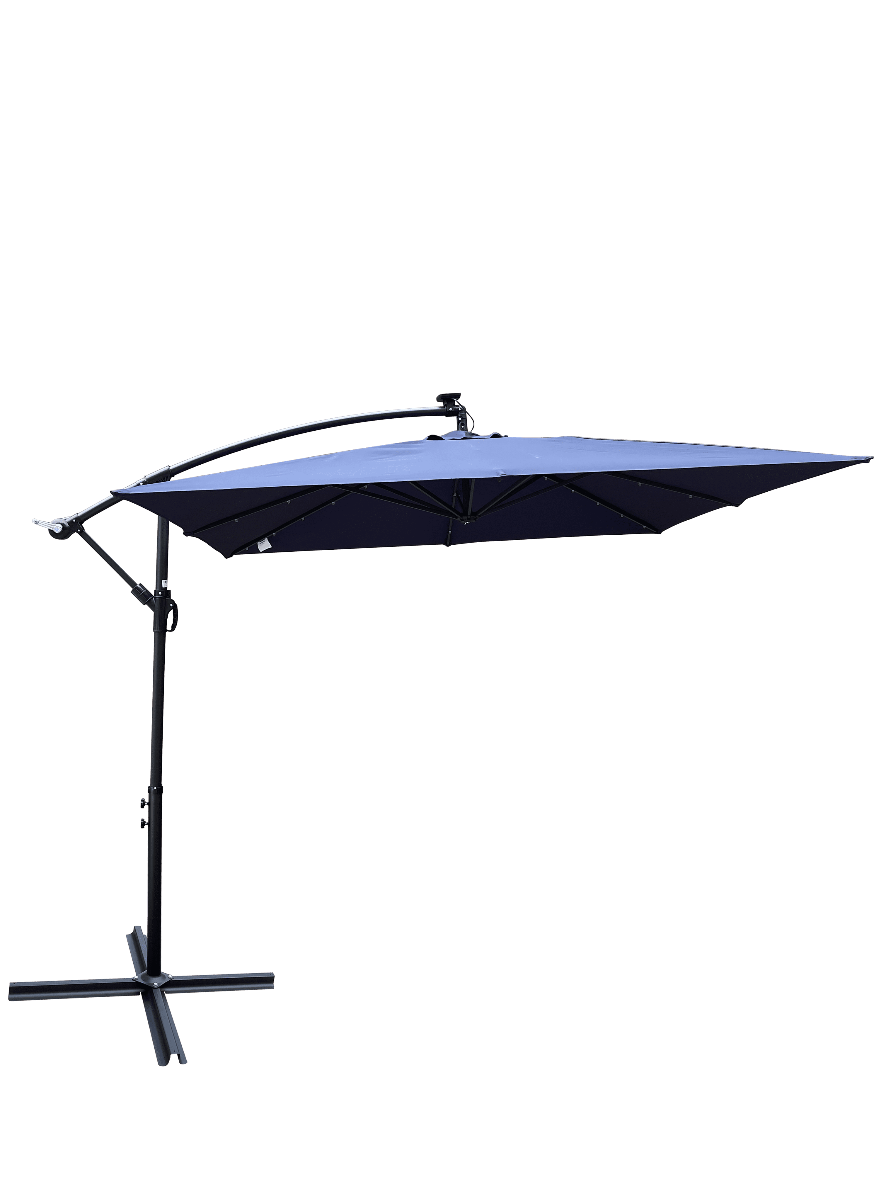 2.5x2.5M Square Outdoor Patio Umbrella, Solar LED Lighted Sun Shade Canopy with 8 Ribs & Crank Base, Navy Blue