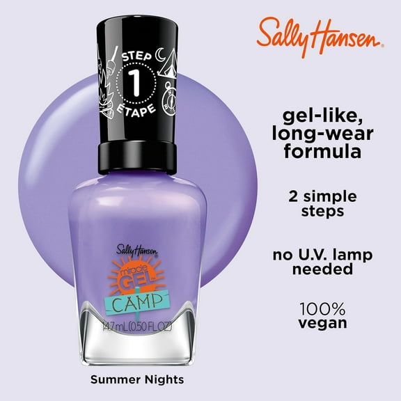 Sally Hansen Miracle Gel™, Summer Camp Summer Nights, Long Lasting, Gel-Like Formula, No UV Lamp Needed, Purple Nail Polish