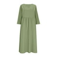 thumbnail image 6 of Qulqfy Green Womens Dress Casual Maxi 3/4 Sleeve High Waist V Neck Smocked Dresses Women's Fall Dresses L, 6 of 7