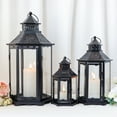 thumbnail image 6 of TRIROCKS Set of 3 Decorative Candle Lanterns18''&13"&10" H Hexagonal Candle Holder Vintage Metal Hanging Lantern with Tempered Glass for Garden Patio Wedding Event Indoors Outdoors(Black), 6 of 10