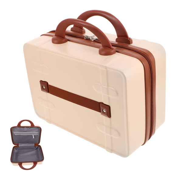 NIAIZEK Beige Portable Makeup Case with Vintage Design, ABS Material, Travel Cosmetic Organizer for Home -the-Go