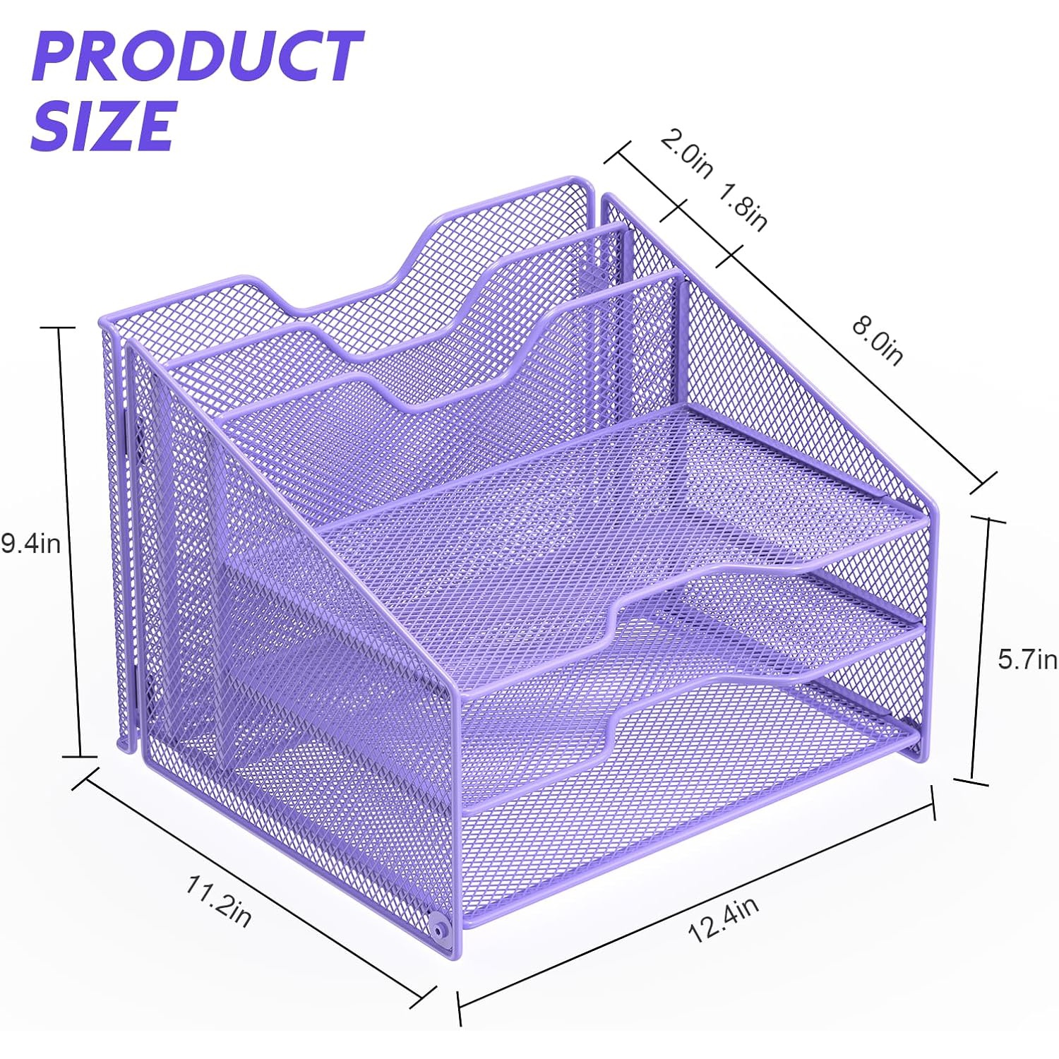 Purple Desk File Organizer, Mesh Letter File Folder Holder with 3 Paper Trays and 2 Vertical Upright Section, for Office Supplies, Desk Accessories & Workspace, Purple