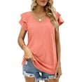thumbnail image 5 of Womens Summer Tops Ruffle Short Sleeve V Neck T-Shirts Casual Loose Fit, 5 of 6