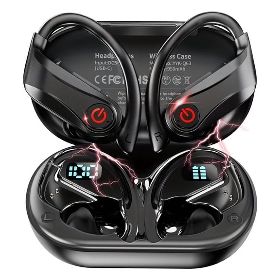 True Wireless Bluetooth Headphones with Microphone, In-Ear Wireless Earbuds, TWS In-Ear Over-Ear Headphones, Featuring ENC Noise Reduction, Touch Control for Volume, Wireless Ear Hooks, LED Charging