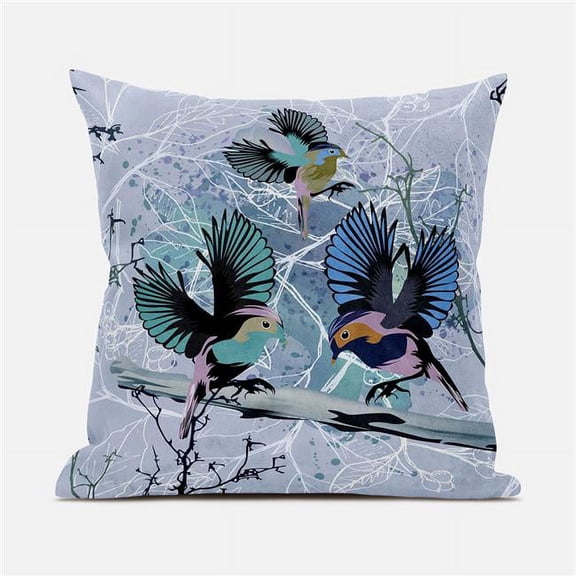 Flying Birds Throw Pillow with Removable Cover in Blue Pink Gray 20x20