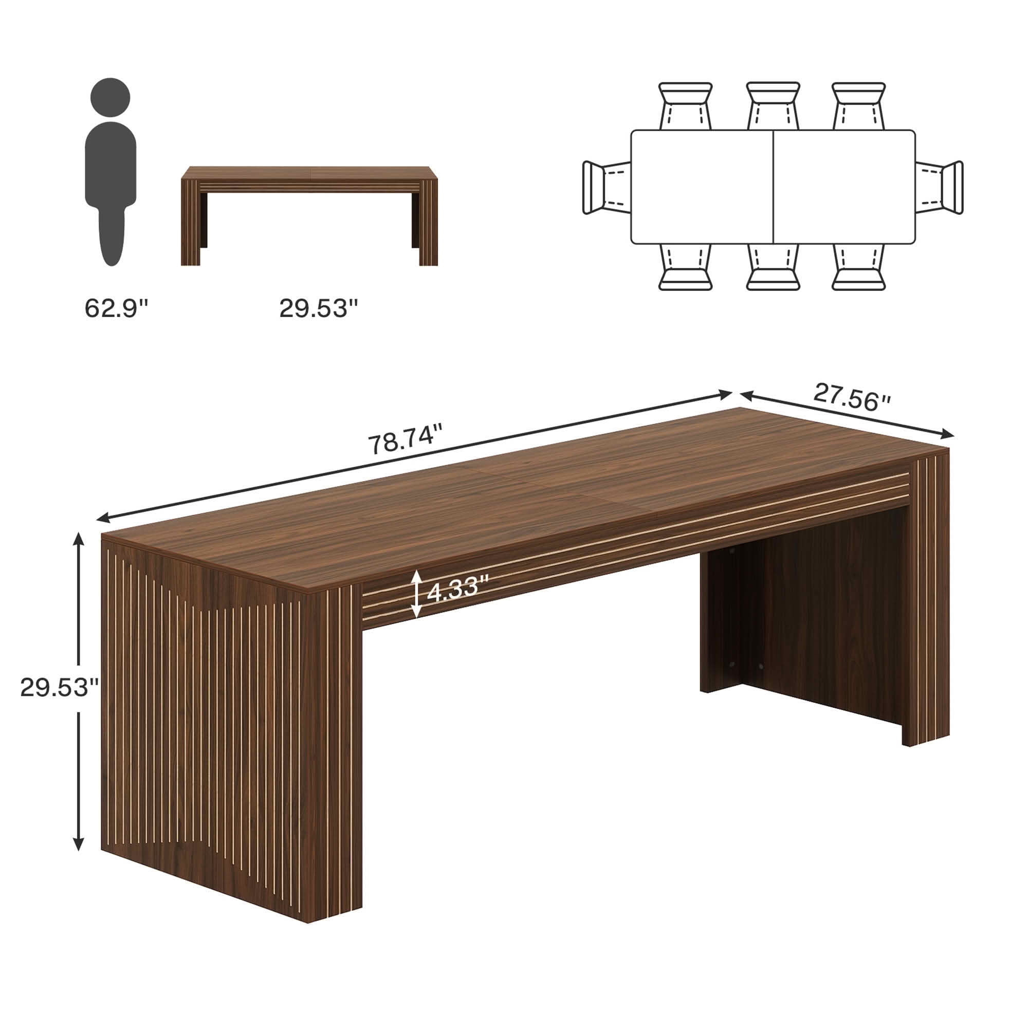MAYEERTY 78.74" 6-8 Person Rustic Dining Table, Multi-Use Farmhouse Kitchen & Office Desk