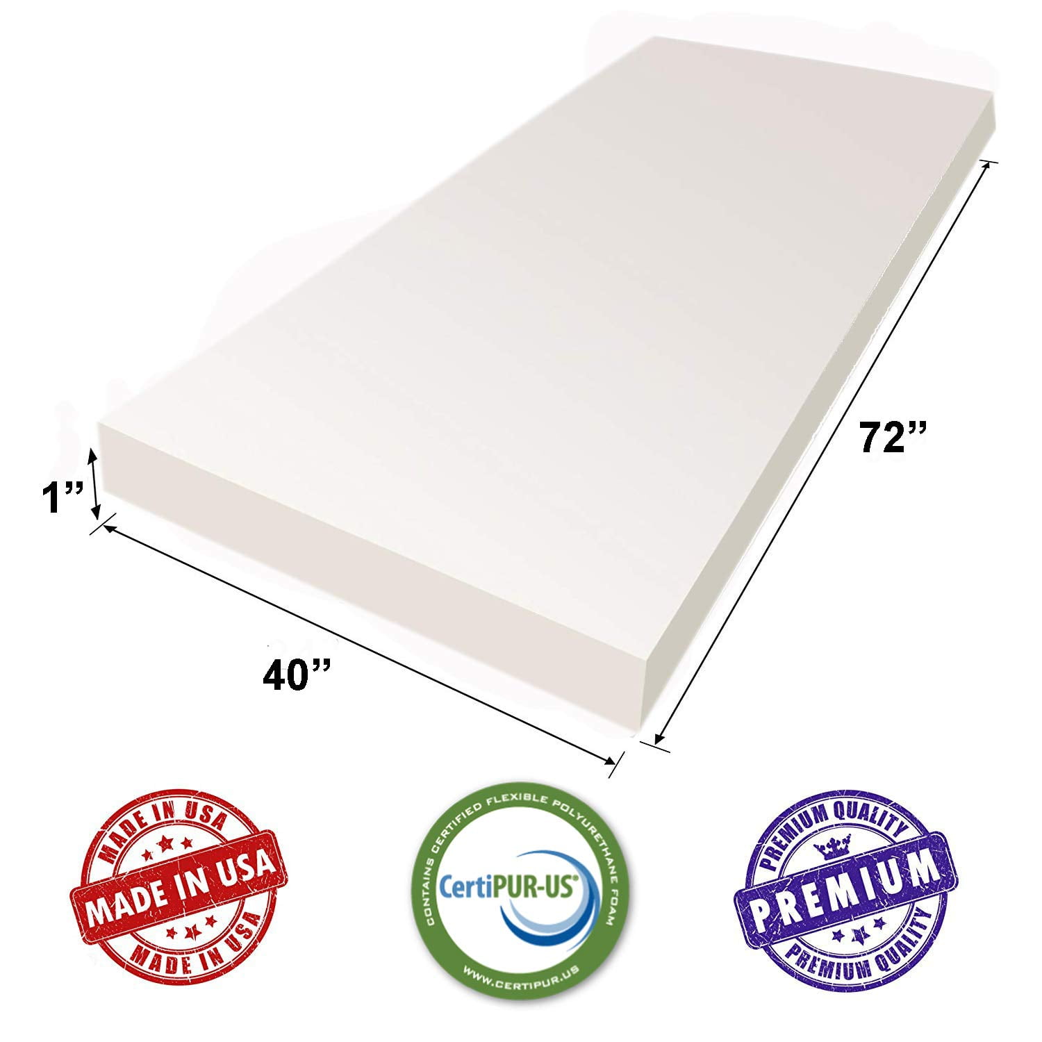 AK TRADING CO. (1" H X 40" W X 72" L) - Upholstery Sheet Padding Foam CertiPUR-US Certified (Seat Replacement, Foam Cushion, Upholstery Sheet) - White