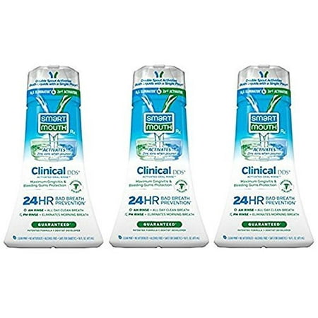 SmartMouth Clinical DDS Oral Rinse for the Treatment of Bad Breath and Protection From Gingivitis and Gum Disease, 16 ounce, 3 pack