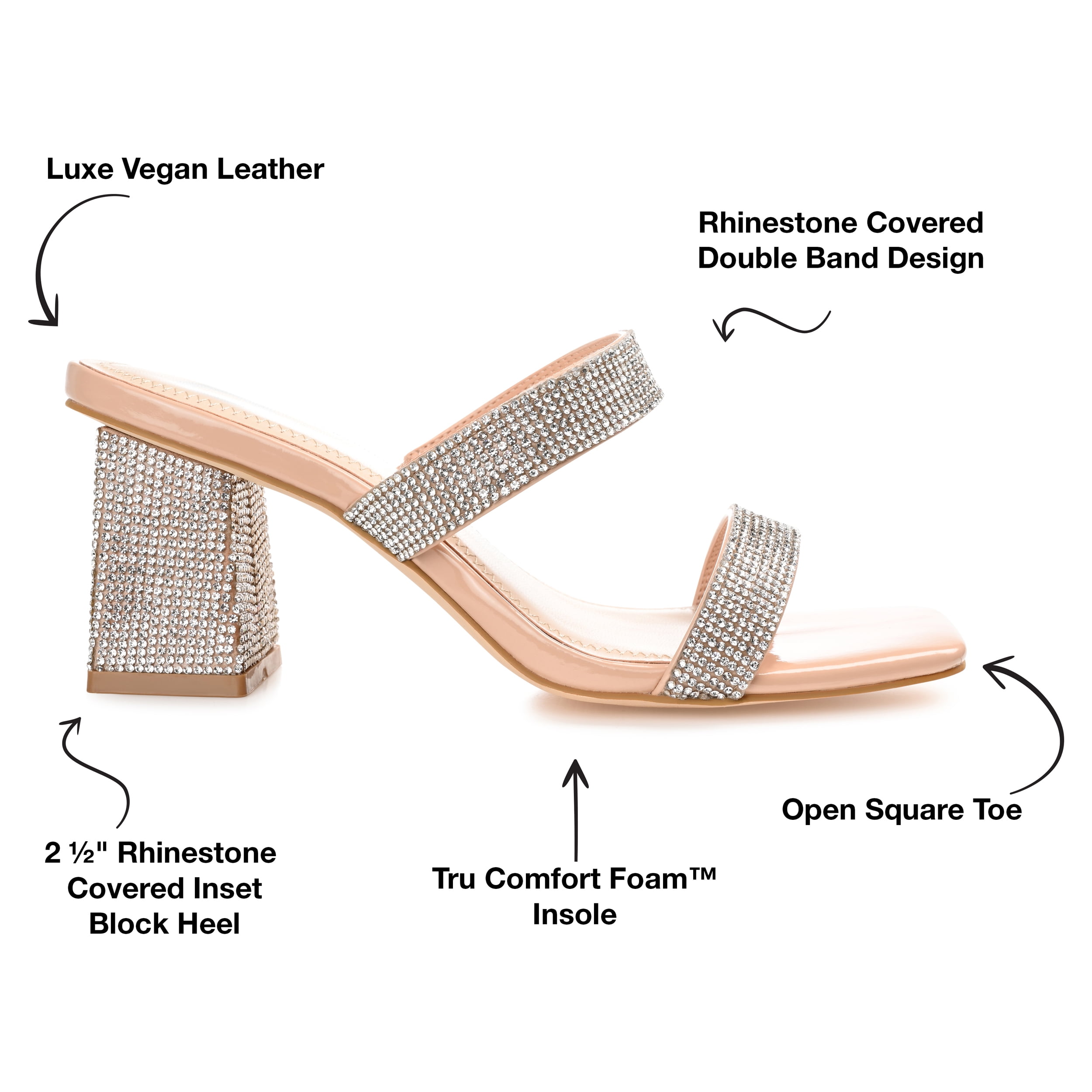 Journee Womens Shandee Rhinestone Detail Block Heel Evening Dress Sandals