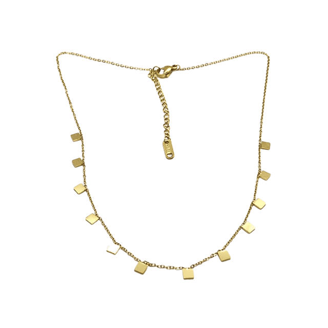 Collar Minimalista con Pequeños Cuadros en acero inoxidable y oro laminado Sporty Fast Collar Minimalista con Pequeños Cuadros en acero inoxidable y oro laminado