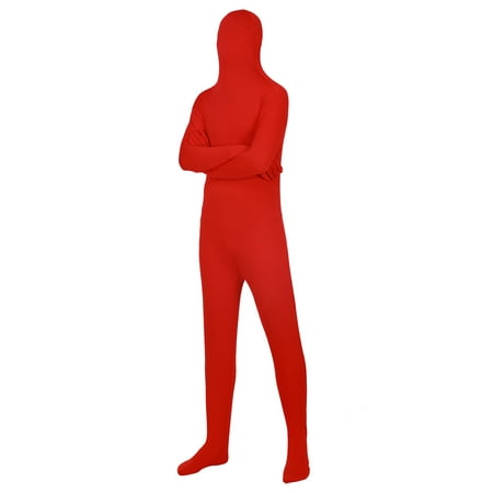 Full Body Unitard (HDE Full Body Supersuit Halloween Costume Adult Sized Footed Face Covering Stretch Zentai Spandex Outfit (Red,)