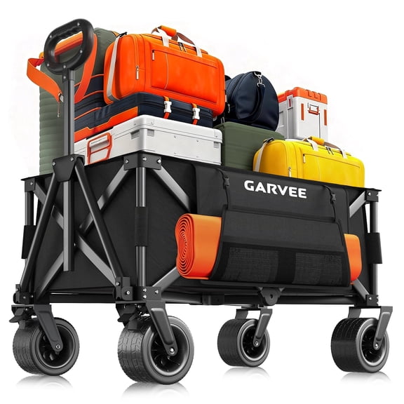 Heavy Duty Collapsible Garden Cart Wagon 200L Large Collapsible Utility Cart, 209kg/460lbs Capacity, All-Terrain 360 Wheels, Cup Holders, Side Pocket, Storage Cover, Ideal for Shopping