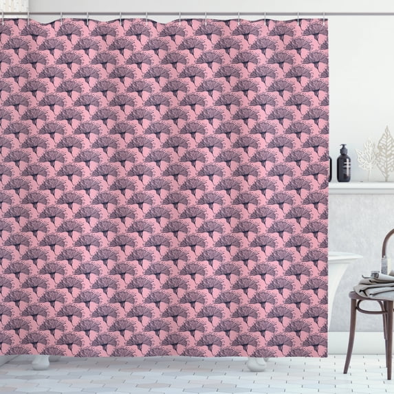 Floral Shower Curtain, Hand Drawn Naive Flowers in Romantic Vibes Pretty and Feminine, Fabric Bathroom Set with Hooks, 69"WX70"L, Pale Pink and Dark Petrol Blue, by Ambesonne