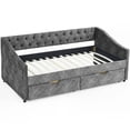 thumbnail image 4 of Twin Daybed With Drawer Storage In Grey: Upholstered Bed Button Back And Copper Nail Trimmed Arms Drawers Upholstery,, 4 of 6
