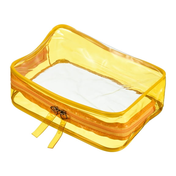 Uxcell 6.7"x2.4"x4.7" Clear Travel Toiletry Bags, Makeup Bags Cosmetic Pouch with Zipper Yellow