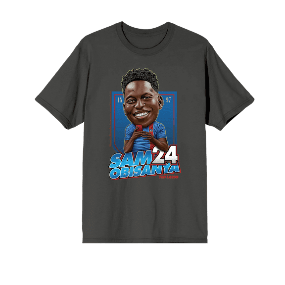 Ted Lasso Sam Obisanya Bobble Head Crew Neck Short Sleeve Charcoal Men's T-shirt-Medium