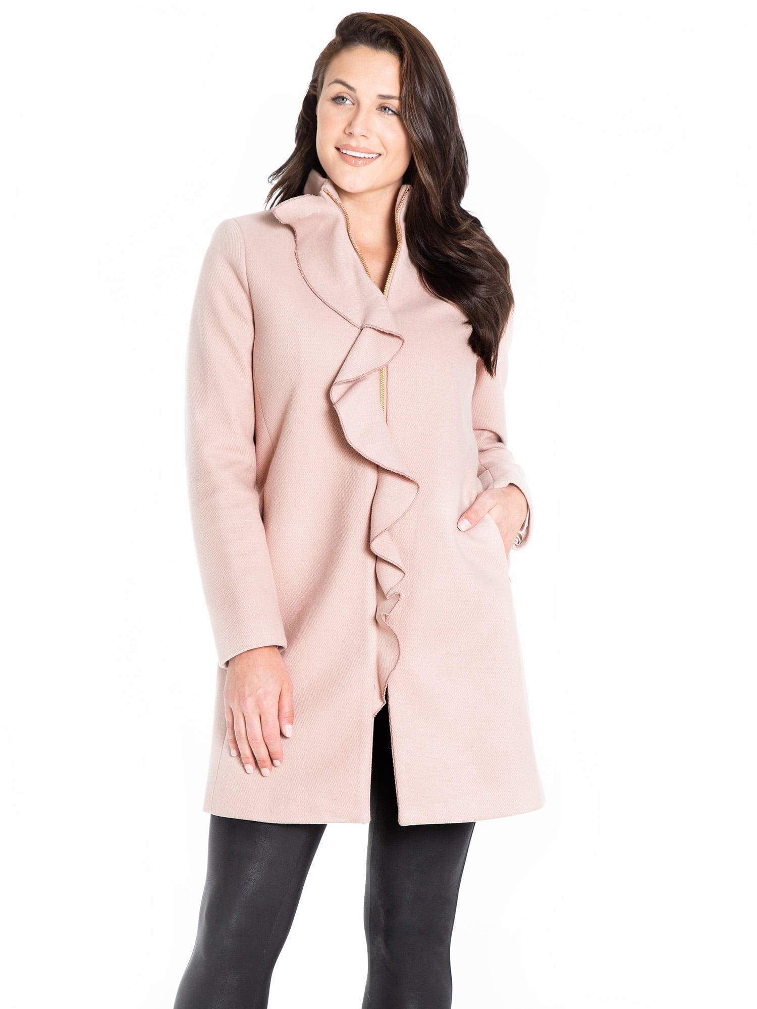 Kensie Women's Wool Blend Front Ruffle Coat