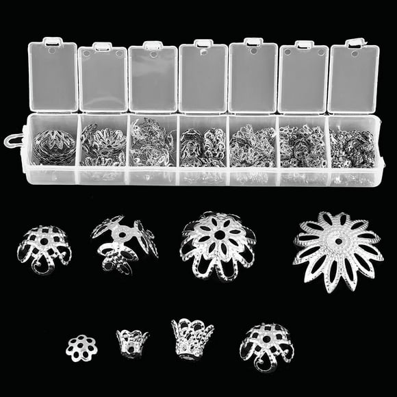 HURRISE 2Colors 300pcs 7 Taille en Forme de Fleur Entretoise Perle Chapeau Bijoux Faisant des Découvertes Accessoires en Métal, Bijoux de Fleurs Découvertes, Perle d'Entretoise Fleur