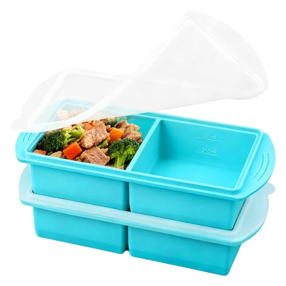Lumikrypt 2Pcs Silicone Freezer Tray with Lids,2-Cup Large Food Freezer Containers, Freezer Ice Cube,Ideal for Freezing Soups, Sauces, and Microwave-Safe Single-Serving Meals