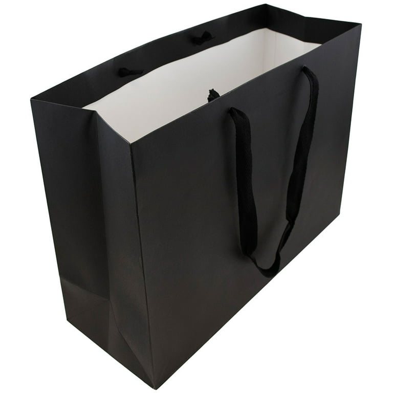 Jam Paper Heavy Duty Matte Horizontal Gift Bags - XL - 17 x 13 x 6 - Black Kraft Recycled - 3 Bags/Pack