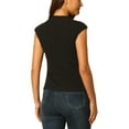 thumbnail image 3 of INSPIRE CHIC Women's Mock Neck Blouse Basic Cap Sleeve Knitted Tops M Black, 3 of 6