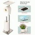 thumbnail image 3 of Toilet Paper Holder with Tray at The Top Heavy-Weighted Stainl Steel Base No Wobbly Freestanding Toilet Paper Rolls Stand Hold Extra 3 Paper Rolls On The Base Brushed Nickel, 3 of 9