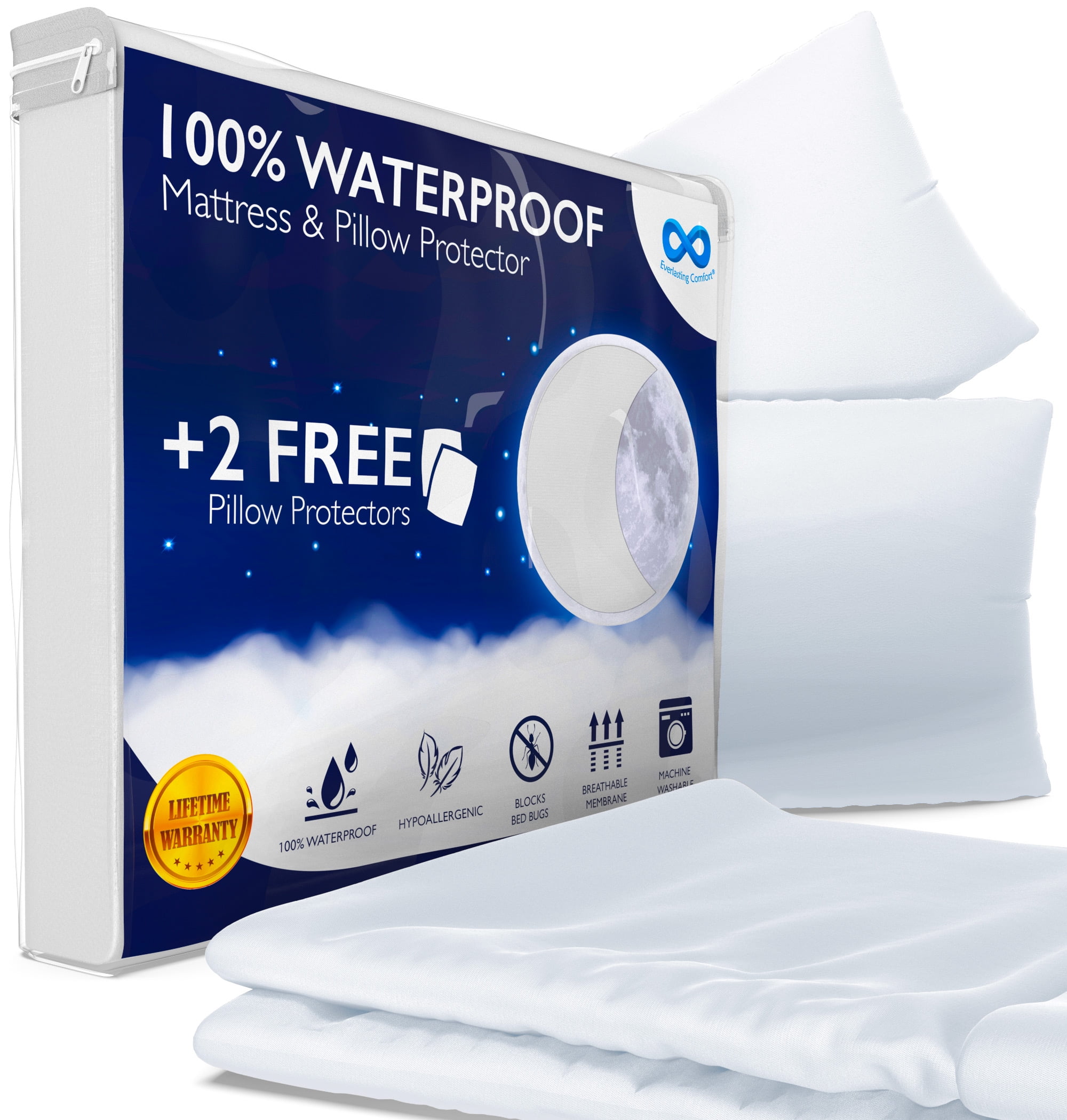 Set of 2 Body Size SureGuard Pillow Protectors 100% Waterproof Bed Bug Pro... 