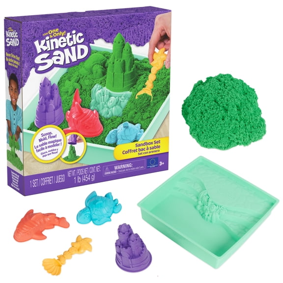 Kinetic Sand Sandbox Set with Green Sand, Tools & Storage