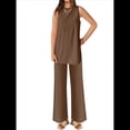 thumbnail image 2 of Conjunto de Dos Piezas para Mujer, Verano 2025, Camiseta Holgada Informal con Pantalones Anchos, Chándal A Juego. Caqui XL, 2 of 6